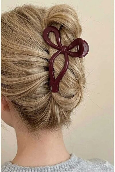 Lady Dolce LD Kadın Bordo 11cm Büyük Boy Fiyonk Toka