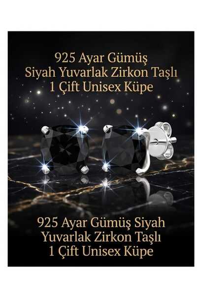 Begonia Accessories 925 Ayar Gümüş Oval Siyah Zirkon Tek Taş Erkek Küpe – Pim...