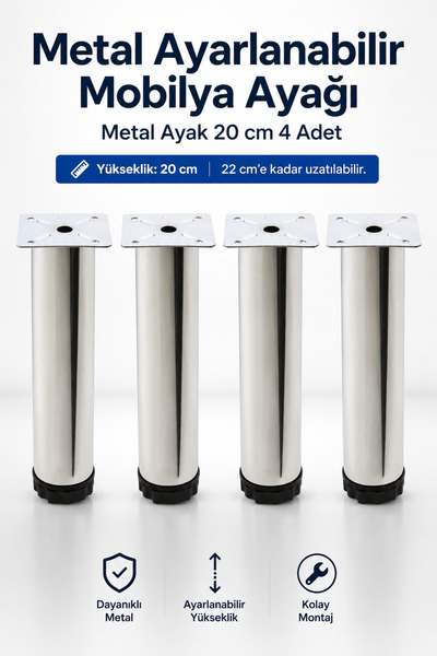 NZB Mobilya Kanepe Baza Koltuk Dolap Metal Yükseltici Destek Ayağı Ayarlanabi...
