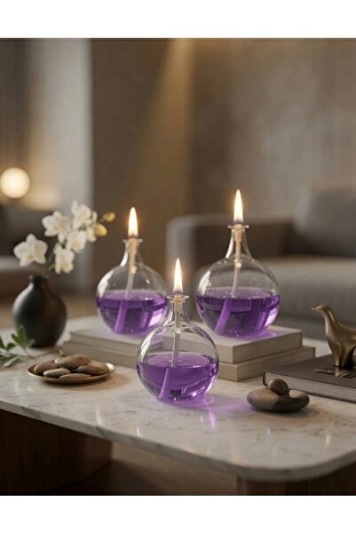 Shabbo Glass Ayaksız Drops Cam Kandil 3'lü Set + Kandil Yağı