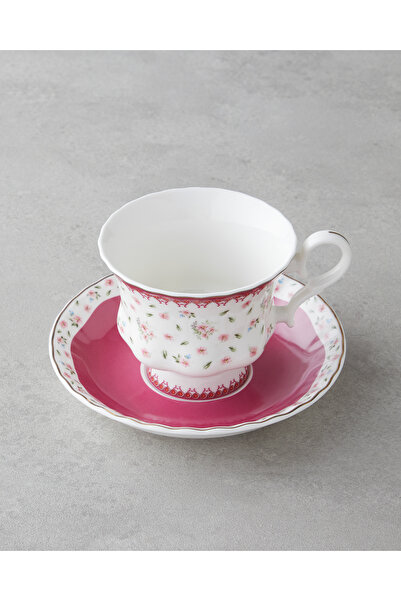 English Home Florana New Bone China 4 Parça 2 Kişilik Çay Fincanı Takımı 220 ml Koyu Pembe