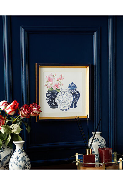 English Home Bleu Blanc Cam Dekoratif Tepsi Gold