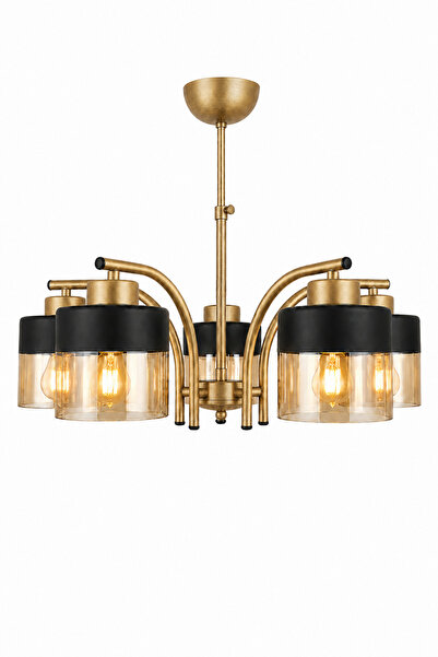 ESSLİGHT Defne 5’li Eskitme Bal Camlı Modern Salon Mutfak Yatak Odası Avize