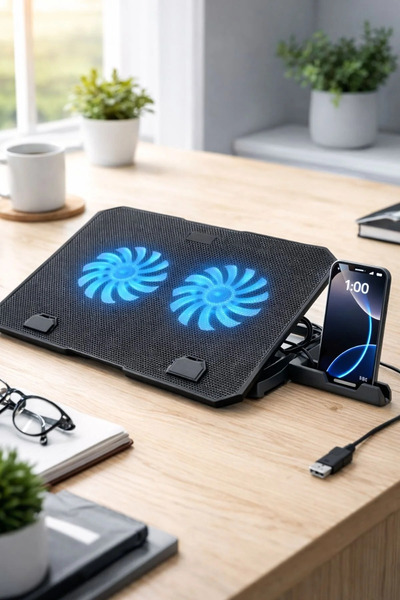 Sarftech Gri Antresit 2 Fanlı 9-17" Inç 1.200rpm Telefon Tutacaklı Notebook Dizüstü Soğutucu Stand S-04