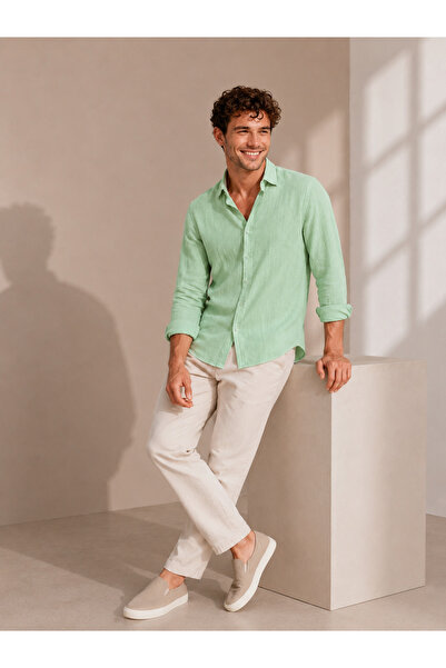 NOHOW Linen Look 100% Cotton Comfortable Fit Drop Shoulder Men's Plain Shirt