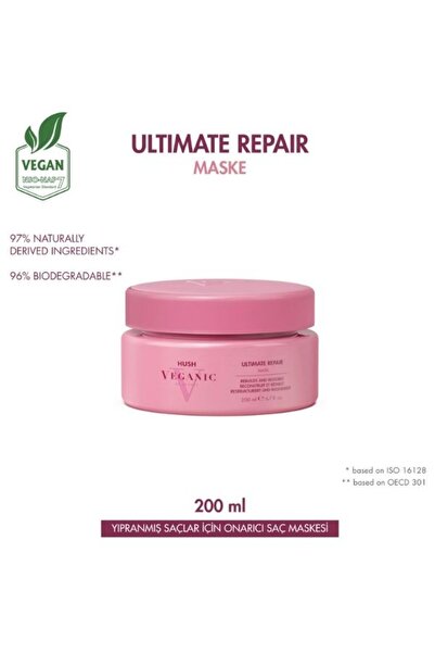 HUSH Veganic Ultimate Repair Yıpranmış Saçlar İçin Onarıcı Maske 200 ml