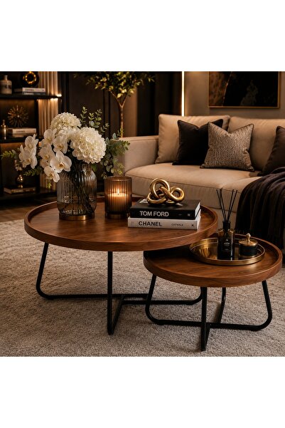 N.zone Modern Chic Design Nesting Round Coffee Table Set, Large Table Diamete...