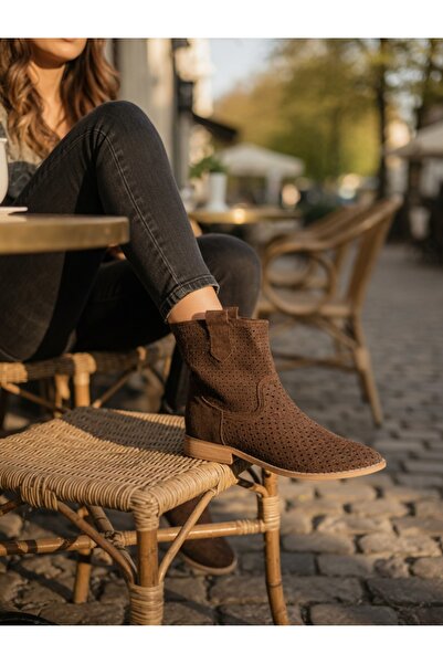 markasende Rina Women's Suede Low Heeled Summer Boots, Perforated Summer Wome...