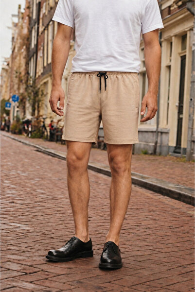 DAMGA JEANS Men's Regular Lace-Up Casual Beige Basic Shorts