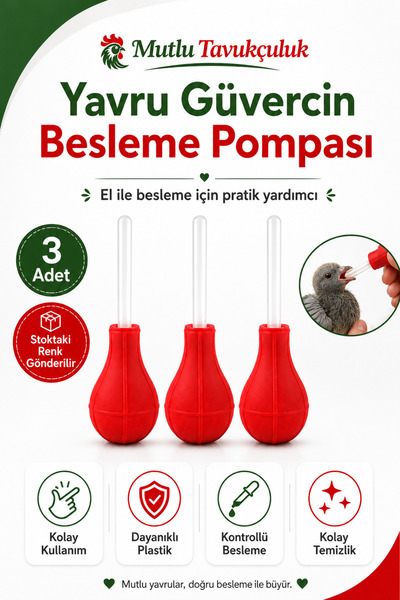 MUTLU TAVUKÇULUK Güvercin Kuş Besleme Pompası 3 Adet Yem Verme Aparatı Yavru ...