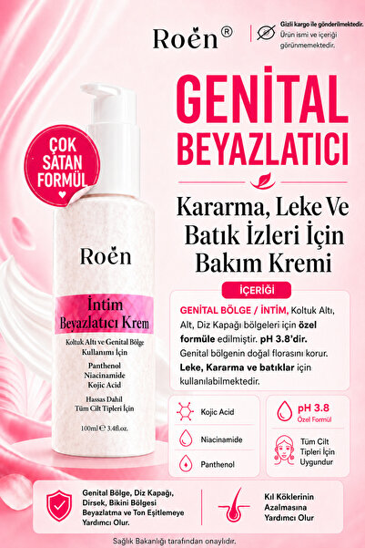Roen Genital Bölge Beyazlatıcı Krem, Bikini Bölgesi, Dirsek, Koltuk Altı, İnt...