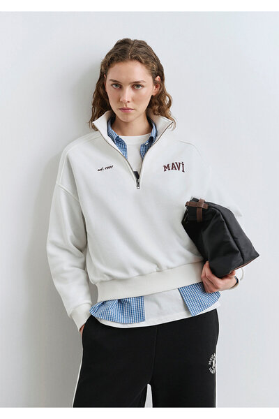 Mavi Logo Štampano Polu-zipper ecru dukserica 1S10373-70057