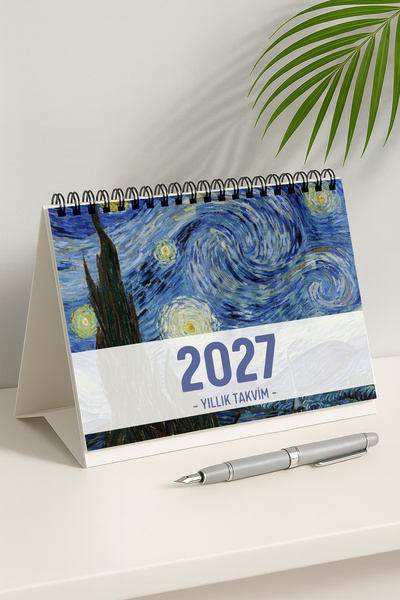 Eldesen Tasarım 2027 Masa Takvimi Van Gogh Spiralli A5 (21X16CM) Büyük Boy / ...