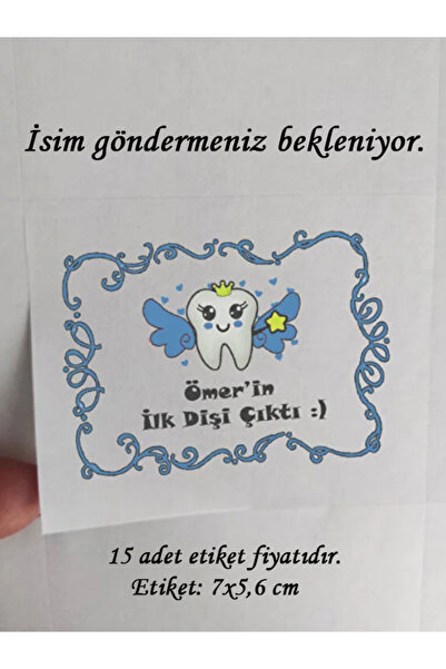 tm tasarı mağazası 15 Adet 7x5 Cm Mavi Kişiye Özel Ilk Dişim Çıktı Baskılı Ma...