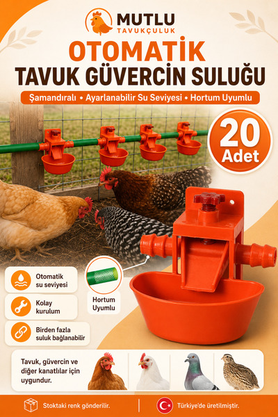MUTLU TAVUKÇULUK Otomatik Tavuk Suluğu 20 Adet Güvercin Bıldırcın Şamandıralı...