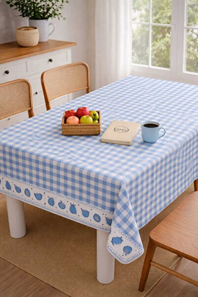 New Pattern Lined Wipeable Hygienic Square Plaid Curb Pattern Linoleum Pvc Tablecloth Blue