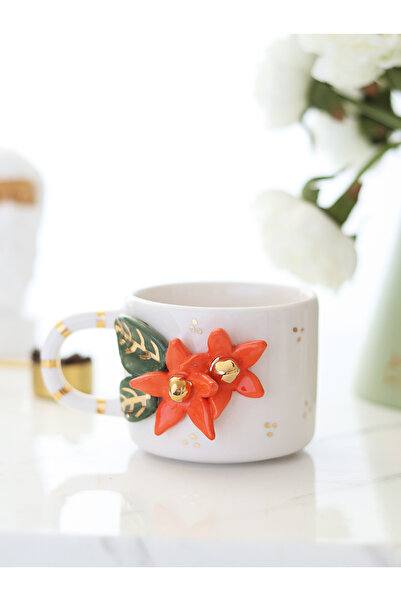 ada mia seramik Handmade Flower Figured 24k Gold Decorated Ceramic Mug 250ml