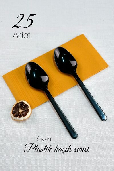 Ezupack 25'li LÜX SERT PLASTİK Siyah Kaşık Parti Doğum Günü Sunum Davet Nişan...