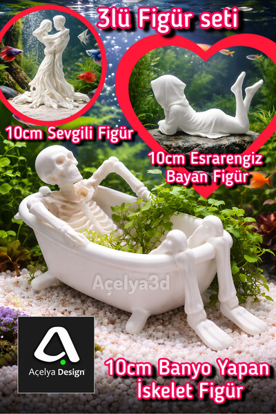 açelya3d Akvaryum Süs Dekor Duşalan Küvette İskelet Dekoru Beyaz Renk 5*10*5cm