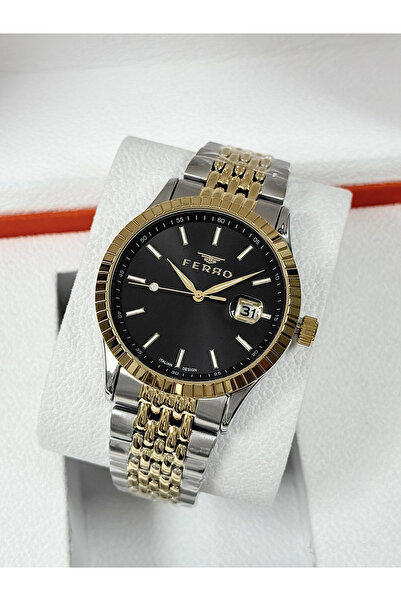 FERRO Yellow and silver steel band men's wristwatch fm43044a-d2 waterproof wi...