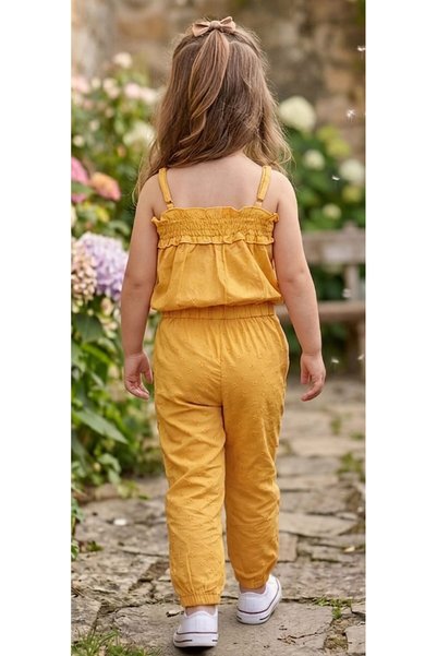 Tuffy Girl's Poplin Button Detailed Strappy Crop Top and Pants Summer Set