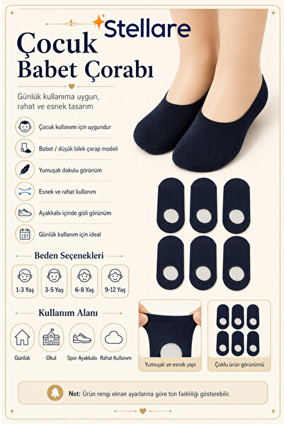 stellare Kız Erkek Bebek Görünmez Babet Çorap 6 Çift
