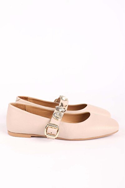 Hayati Arman Women's Genuine Leather Stone Detailed Top Strap Flat Toe Baller...