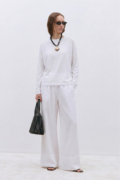 Suud Collection Beyaz Ole Oversize Keten Bluz
