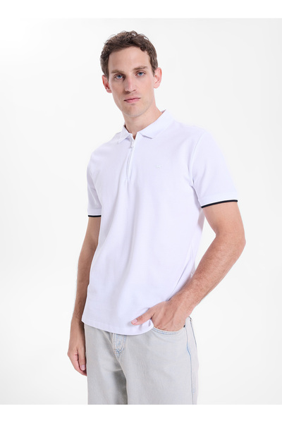 Mustang Beyaz Erkek Relaxed Baskılı Polo T-Shirt M5SM-TST1324