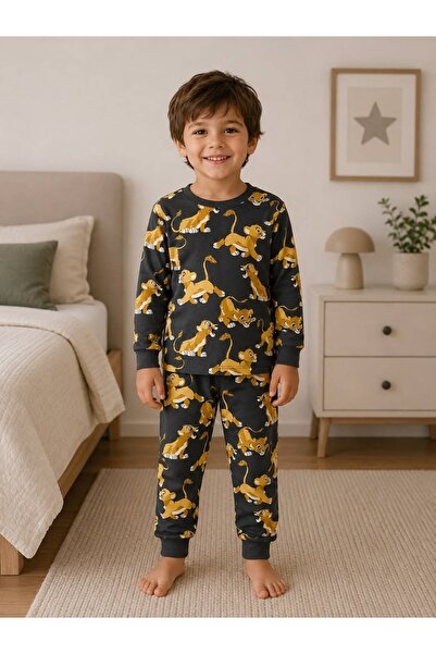 Pajama Shop طقم بيجامة شتوية للأولاد مصنوع من القطن بنسبة 100% باللون الرمادي...