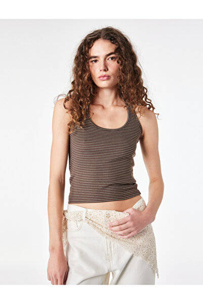 Koton Slim Fit Cotton Striped Sleeveless Halter Neck Blouse