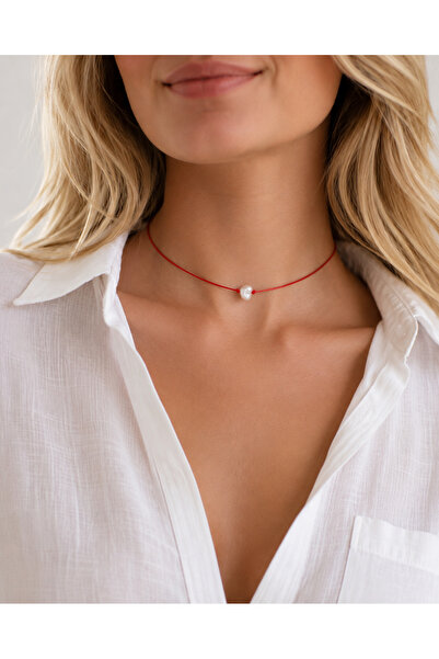 Miliva Barok İncili Kırmızı İp Choker Kolye | İpli Kadın Kolye | Boncuk Kolye