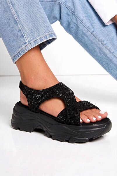 Zaira Sandale cu platforma dama negre din piele ecologică intoarsa Vika #25411