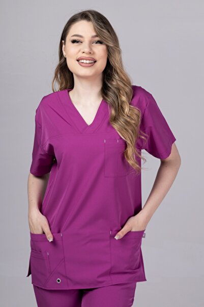tag Costum medical pentru femei, bluză și pantaloni, STELLAR, Mov, 100% Polis...
