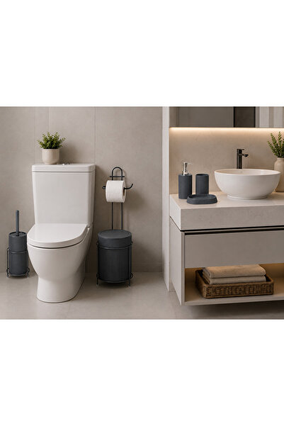 metalshop 6 Parça Banyo Seti Metal Stantlı Çöp Kovalı Wc Kağıtlık Ve Tuvalet ...