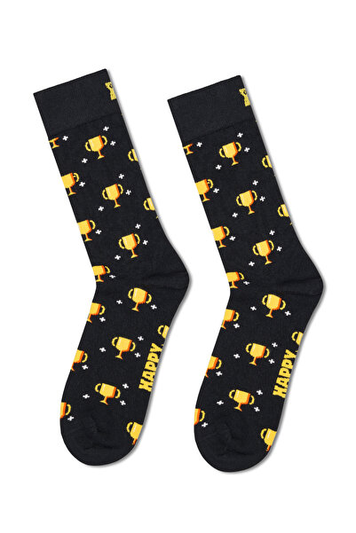 Derimod Happy Socks Мъжки черни памучни чорапи с десен на чаши P003163