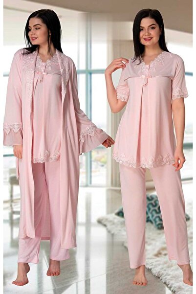 Generic Brand Set pijamale lungi de maternitate, pudrată, cu halat de casă 5034p