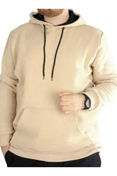 cusseli Men's Sweatshirt Hooded Kangaroo Pocket Basic C20562 Beige