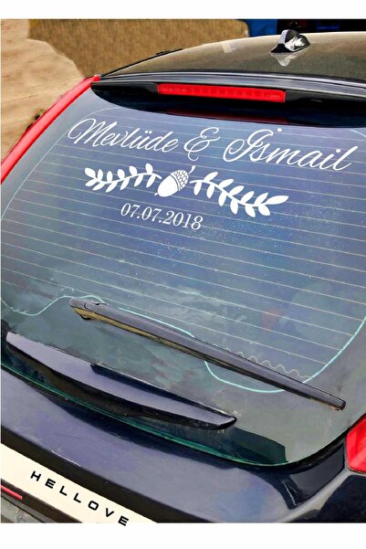 AVMmarketim Gelin Arabası Sticker Süs Dekoratif İsim ve Tarih Yazılı Özel Etiket