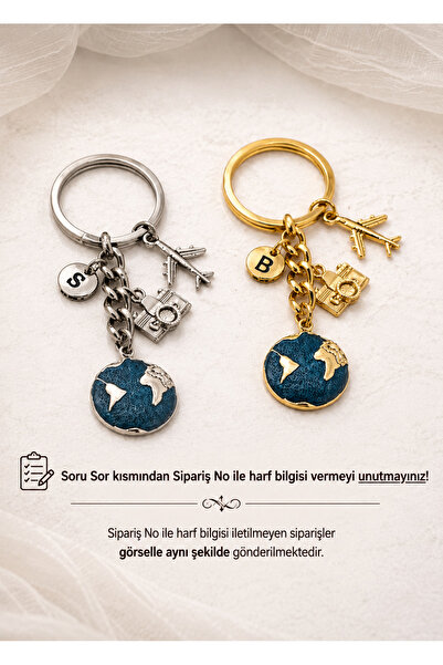 Elvia Atelier Harfli Figürlü Dünya Anahtarlık Sevgililer Günü Hediyesi