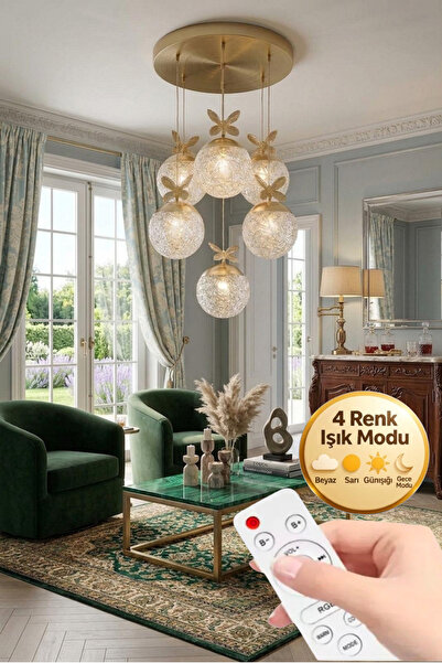 Lumia Lighting Küre Model 6"lı Kumandalı Gold 3 Renk Modu Ledli Kristal Taşlı...