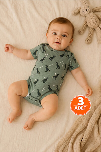 ZUMI BABY KIDS طقم ملابس داخلية للأطفال من القطن بأكمام قصيرة مطبوع عليه دينا...
