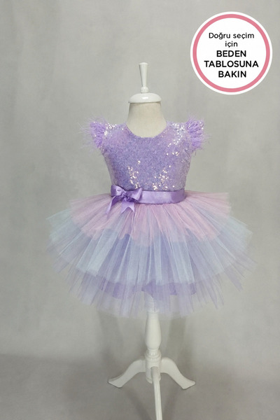 Kidstore Kız Çocuk Lila Pullu Unicorn Renklerinde Elbise