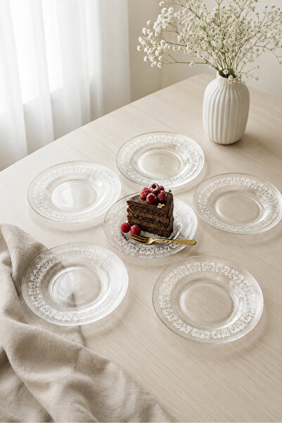 OEM : Set 6 Farfurii din Sticlă Transparentă cu Model Floral BF 8 D, 20 cm, p...