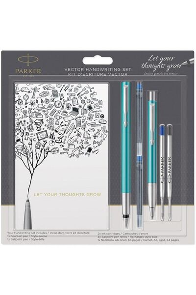 Parker طقم اقلام باركرفيكتور HW حبر +جاف تركواز + نوت بوك-8997