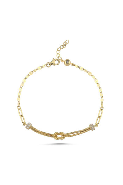Sembol Gold Düğüm Detaylı Modern Altın Bileklik 17-20 cm