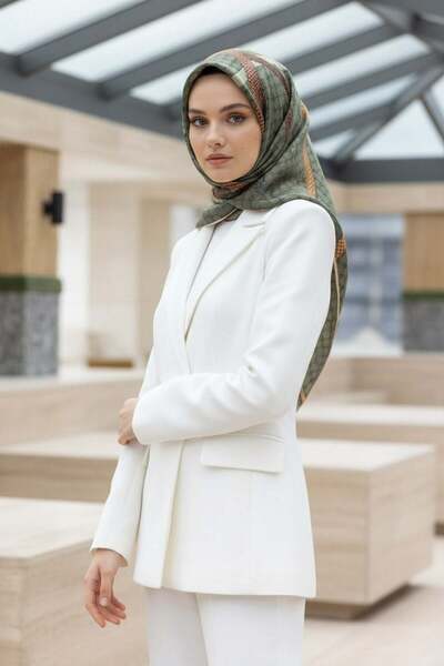 Vissona %57 İPEK %43 VİSKON Twill İpek Monogram Ve Şerit Desenli Haki - Taba ...