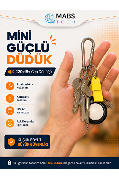 Mabs Tech Mini Acil Durum Cep Düdüğü Anahtarlıklı – Model 1 - Deprem, Kamp ve Güvenlik İçin Tiz Sesli Düdük (3D Baskı)