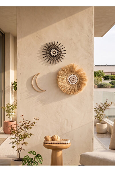 Maison Avf 3'lü Set Rafya Deniz Kabuklu Model & Siyah Rattan Çubuk Deniz Kabu...