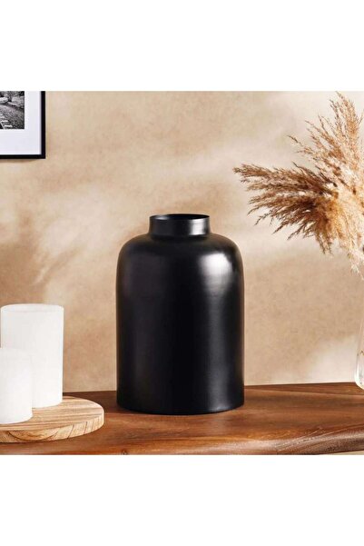 PAN HOME مزهرية معدنية أسطوانية الشكل من كاستور 20×20×30 سم - أسود